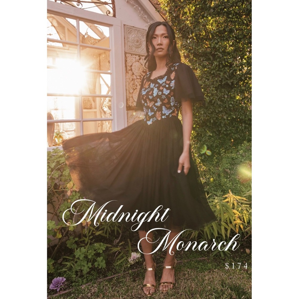 Jessakae Midnight Monarch Dress Butterfly Embroidered Tulle Midi M